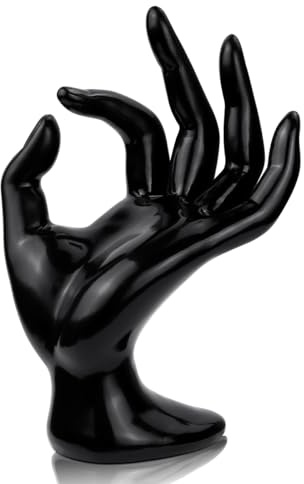 yuntop 1 Pack Hand Form Ring Holder Mannequin Hand Jewelry Organizer Stand Watch Stand Bracelet Ring Support Aesthetic Rack (Black)