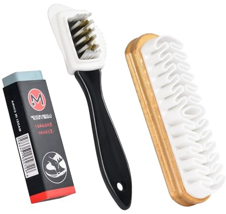 MagiSel Schuhbürsten-Set, 3er Set mit Holzschuhbürste, 4-seitiger Schuhbürste, PVC-Schuhradierer, Messingborsten, Braun, für Nubuk, Wildleder, Velour und Schuhe