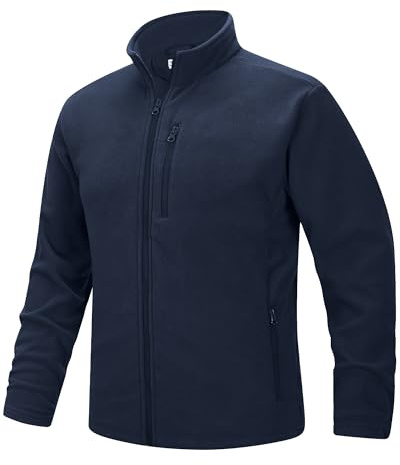 33 000 fot fleecejacka för män, full dragkedja, lätt fleecejacka, vindtät vinterjacka, utomhus, övergångsjacka för vandring, löpning, golf, Marinblå, L