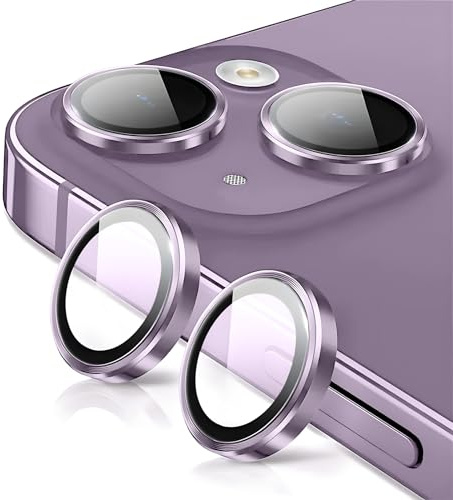 Oelrstfe Pellicola Fotocamera per iPhone 14/14 Plus,Posteriore Obiettivo Protezione Vetro Temperato,HD Trasparente Lente Schermo,Durezza 9H Anti-graffio Ultra Resistente Glitter Camera,Viola