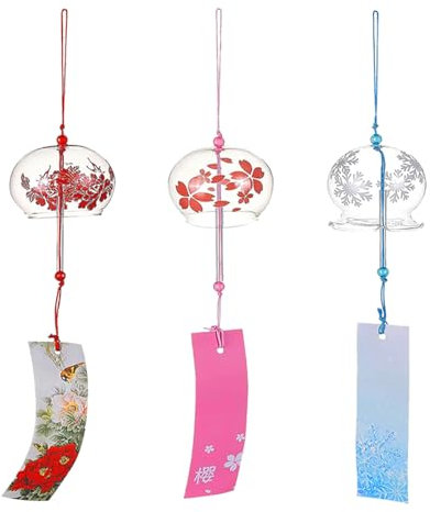 INHEMING 3pcs Carillon Japonais, Carillon à Vent en Verre à Suspendre,Wind Chime Décoration Japonaise pour Pelouses, Jardins, Cours Intérieures, Halls