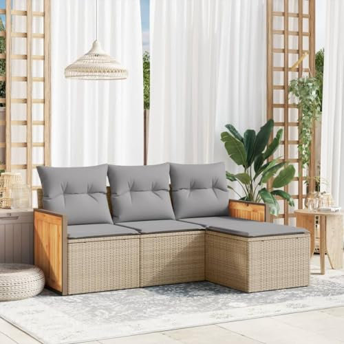 ShGaxin 3227585 Ensemble de canapés de jardin avec coussins 4 pièces en rotin synthétique beige