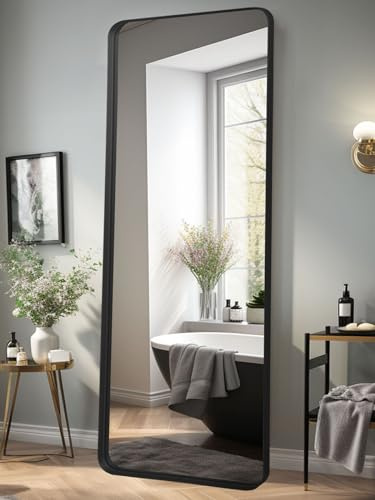 LunaMirror Floor Mirror 52x161 CM Wall-Mounted Full Length Stylish Black Wall Decor Rectangle Full Body Dressing Mirror Hanging Wall Mirror for Hallway Entrance Bedroom