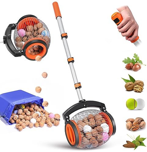 Walnuss Sammler, Nusssammler, Rollsammler mit teleskopstiel, Nut Collector für 0,75 bis 1,7 Zoll große Nüsse, Eicheln, Kastanien, Walnüsse, Haselnüsse, Pekannüsse und Golfbälle