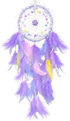 Dream Catcher for Girls, Dream Catcher, Dreamcatcher, Dream Catchers, Featrher Flowers Wall Hanging Decoration Nursery Blessing Birthday Gift for Living Room, Bedroom, Dormitory (Purple)