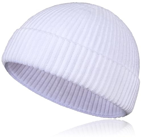 Samserot Wool Short Fisherman Beanie for Men Women, Knit Cuff Trawler Beanie Caps Winter Warm Hats