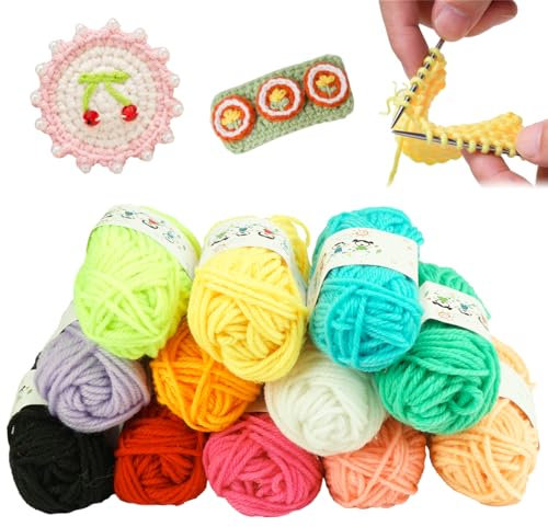 12 Farben x 10 g Häkel Wolle Set, Acryl Wolle zum Häkeln Stricken, Crochet Yarn Häkelgarn für Anfänger, Handstrickgarn Strickwolle Set Bunt, Häkeln Wolle zum Weben für Puppen, Untersetzer, Basteln