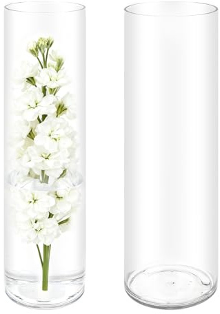 Olrla Set di 2 vasi per fiori in acrilico trasparente in plastica infrangibile per composizioni floreali, centrotavola, fai da te (40x10 and 40x12cm)