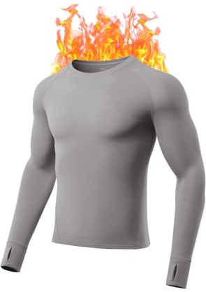 gagli Camisas térmicas para hombre, manga larga, térmicas, capa base, parte superior cálida con forro polar, ropa interior larga para clima frío, Grey01, Large