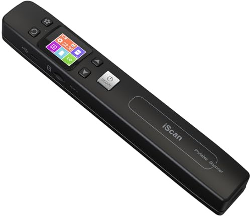 AUTENS Escáner portátil de mano incluido tarjeta SD de 16 G, escáner de varita para documentos A4, imágenes, páginas, textos, recibos, libros de hasta 1050 ppp, pantalla LCD colorida, carga a través