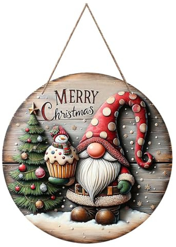 UZYXC Decorazione Natalizia da Appendere in Legno, Targhetta Buon Natale per Porta Finestra Muro, Addobbo per Porta d'Ingresso, 20cm con Spago, Ideale per Porta Casa