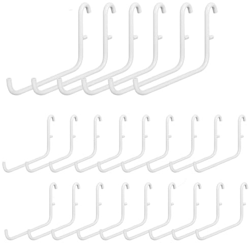 WWEsemeren 24 ganci per pannello forato, accessori per pannello forato compatibili con IKEA Skadis, ganci lunghi in metallo, per attrezzi, casa, ufficio, interni, 6 x 9,5 cm, bianchi
