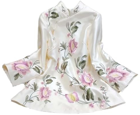 Generico Camicia da Suit con Stile Nazionale per Donna - Blusa Cinese Tradizionale Elegante, Taglie Grandi Loose, Top Hanfu Femminile, Adatta per Occasioni culturali(White, XXXXL)