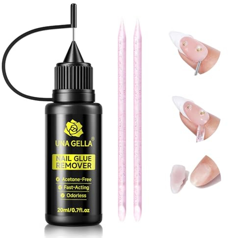 UNA GELLA Removedor de pegamento para uñas de 20 ml, sin acetona, removedor de pegamento suave para uñas de uñas, removedor de pegamento suave para fácil extracción, accesorios de manicura DIY