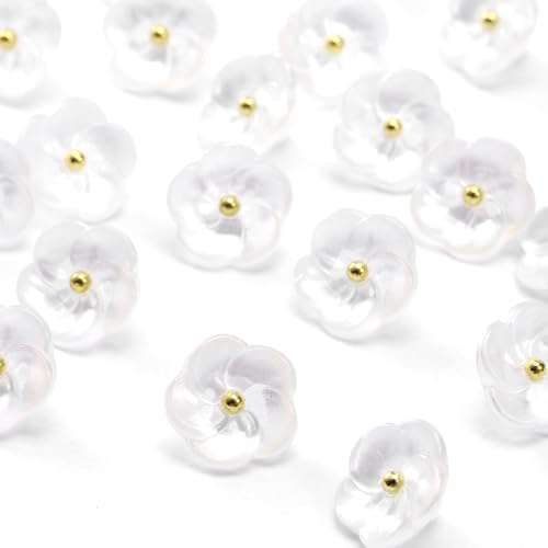 30 Pcs Flower Buttons for Sewing, 11.5 mm White Plastic Blouse Buttons, Translucent Pearl DIY Craft Button Sewing Accessories for Shirt, Jewelry Making, Hair Clips, Scrapbooking, Phone Charms