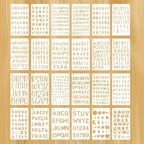 Letter Alphabet Stencils, 24pcs Reusable Alphabet and Numbers Stencils Letters Plastic Calligraphy Stencil Templates for Painting
