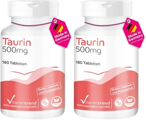 Taurine 500mg - Végan - ! POUR 6 MOIS ! - Boite de 180 comprimés | Vitamintrend® (Lot de 2)