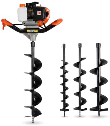 Goddlgjik 52CC Ahoyadora Gasolina 2 Tiempos Taladro de Tierra Gasolina con 3 Brocas (10/15/20 cm) + 30 cm Extensión Antivibración, Broca Jardín para Plantación de Jardines, Suelto Vegetal Cultivo