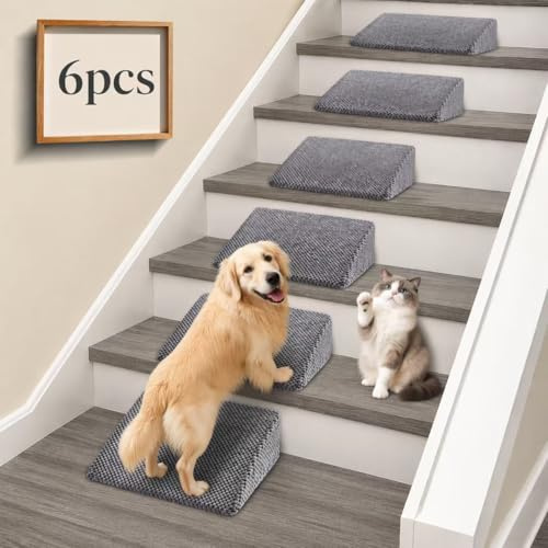 Dog Stairs Pet Ramp for Small Senior Puppy Dogs Cats – Non-Slip Stair Wedges for Dogs with Gentle Slope, Pet Ramp with Washable Cover & Self-Sticky Pads for Safe Climbing