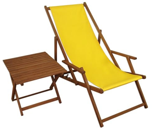 Erst-Holz Liegestuhl gelb Gartenliege Tisch Deckchair Sonnenliege Gartenstuhl Massivholzmöbel 10-302 T