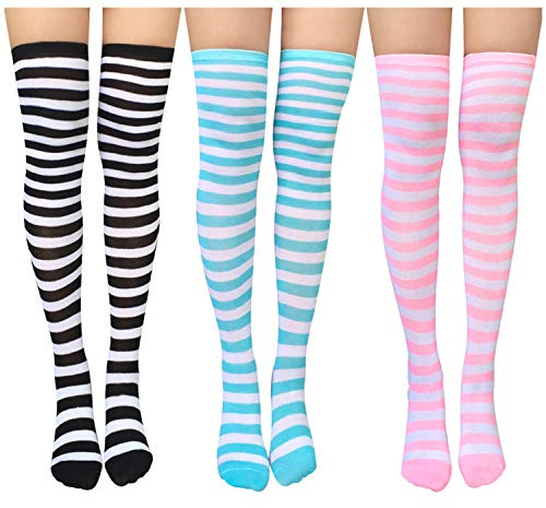 Chalier 3 pares de calcetines largos a rayas para mujeres sobre la rodilla muslo calcetines altos