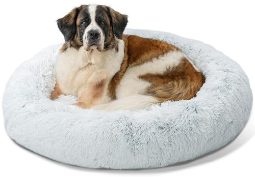Best Friends by Sheri The Original Calming Donut Cat and Dog Bed in Shag Fur Frost, Extra Large 45x45
