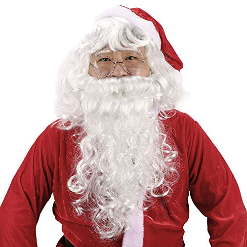 HOWAF Weihnachtsmann Nikolaus Perücke und Bart Set mit Einer Brille, Weihnachtsmann Perücke und Bart Erwachsenen Santa Claus Cosplay für Herren Weihnachtsmann Nikolauskostüm deko zubehör