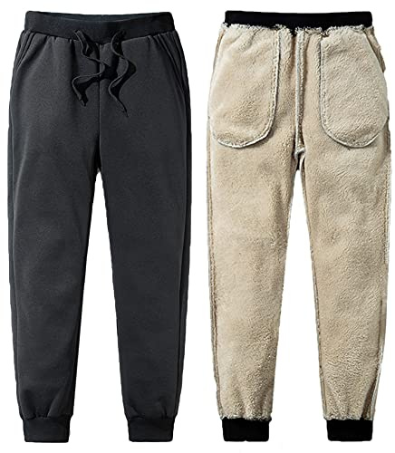 CheChury Hombre Invierno Jogger Pantalones Deportivos Casual Forro Polar Grueso Cálido Pantalón de Chándal Ajustable Cordón con Bolsillo