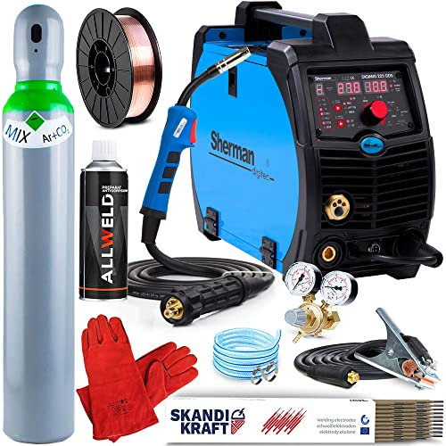 Sherman DIGIMIG 225GDS - Synergisches 3 in 1 220A MIG MAG Schutzgasschweißgerät mit WIG Lift, Fülldraht und MMA-Schweißmodi - ausgestattet mit Induktivität und Job-Speicher - Set: Professional
