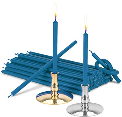NKlaus - Set 2x portacandele con candele d'altare azzurro senza gocciolamento L 16cm paraffina 40029