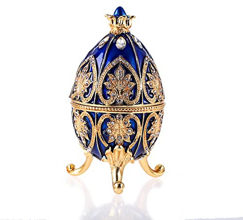 SUMTree Enameled Egg Jewelry Box, Decorative Hinged Jewelry Trinket Box with Sparkling Rhinestones, Unique Gift Ornament for Home Dresser Birthday Party, Blue