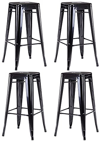 DUHOME Tabouret de Bar Industriel Chaise Salle à Manger Lot de 4 Tabouret Empilables Siège Bistrot Cadre en Métal pour Cuisine Restaurants (Noir, 76cm)