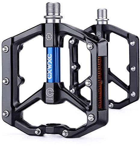 CXWXC Rennrad-/MTB-Fahrradpedale – Fahrradpedale aus Aluminiumlegierung – Mountainbike-Pedal mit abnehmbaren Anti-Rutsch-Nägeln (D:Schwarz-Blau), M, (CX-930)