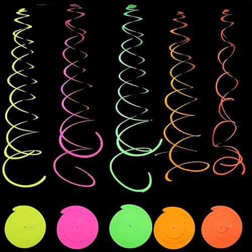 Silars Decorazioni a Spirale Neon, 10pz Neon Decorazioni Pendenti a Spirale Stelle Filanti da Appendere Decorazioni per Fluo Party, per Compleanno Matrimonio Bagliore Decorazioni Festa
