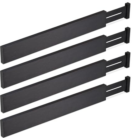 Relaxdays Divisori da Cassetto, Set da 4 Separatori da Cucina, Organizer Lunghezza Regolabile 46-56 cm, Nero, Silicone