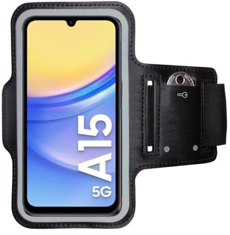 CoverKingz Brassard de sport pour Samsung Galaxy A15 4G/5G – Brassard avec compartiment pour clés – Brassard de sport pour téléphone portable – Noir