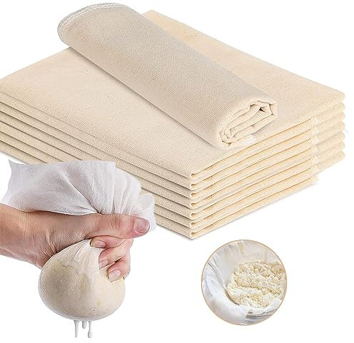 Zepitniy 8 Pièces Toile à Passoire 60 x60cm Cheesecloth Filtrant Gaze Alimentaire Réutilisable Chiffon à Fromage Tissu Filtrant en Coton Ultra Fine Respirable pour Yaourt Tofu