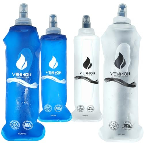 Lot de 4 bouteilles d'hydratation réutilisables très résistantes sans BPA pour course à pied (2 unités 500 ml avec ruban arrière et 2 unités de 250 ml)