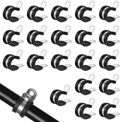 20 Pcs Rubber Lined P Clips Pipe Clamp, 12.7mm (1/2) Diameter Hose Lined Pipe Clamps, Durable Cushioned Cable Clamp for Electrical Automotive Tube Pipe Wire Cord Hose Cable