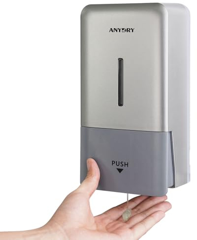 anydry Erogatore di sapone da parete manuale a pressione, capacità 800 ml con finestra visiva, sostituzione semplice del sapone, ideale per case e aziende 1006 Argento