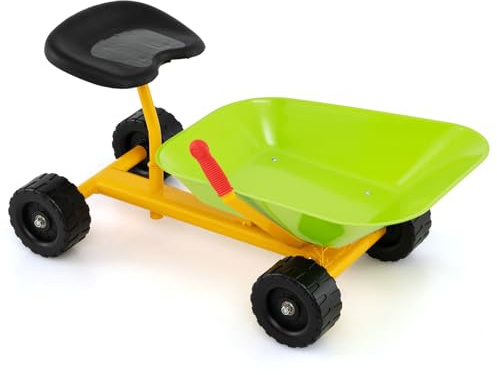 Costzon Kids Wheelbarrow, Children Outdoor Sand Dumper w/Comfy Seat, 4 Wheels, Ergonomic Handle and Heavy Duty Steel Frame, Digging Metal Garden Play Tool for Boys Girls (Light Green)