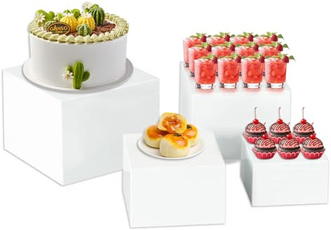 Yallmie 4 Piezas Soporte para Tartas,12+15+17+20cm Expositores de Pastelería Acrílico Elevadores de Buffet, Soporte de Exhibición de Pastelería, Cajas de Exhibición Alimentos de Acrílico para Cupcakes