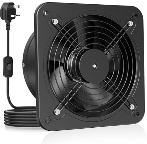 HG Power 250mm Kitchen Extractor Fan, 10 Inch Quiet Wall Ventilation Fan with UK Plug, Exhaust Fan with Backdraft Damper for Bathroom, Kitchen, Garage – Black
