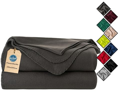HLKauf Fleecedecke 150x200 cm Kuscheldecke flauschig, knitterarme und atmungsaktive Couchdecke HLKauf-Block (Anthrazit & HLKauf-Block)