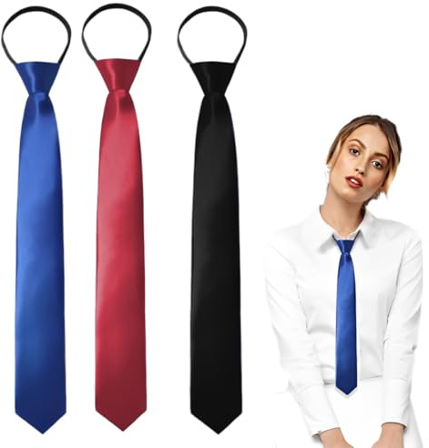 OUDQFCJ 3 pezzi Cravatte Nere da Donna, Cravatta Nera, Regolabile, Lunga e Stretta, Cravatta Donna, JK, per Ragazze, Laurea, Matrimonio d'Affari (Nero)