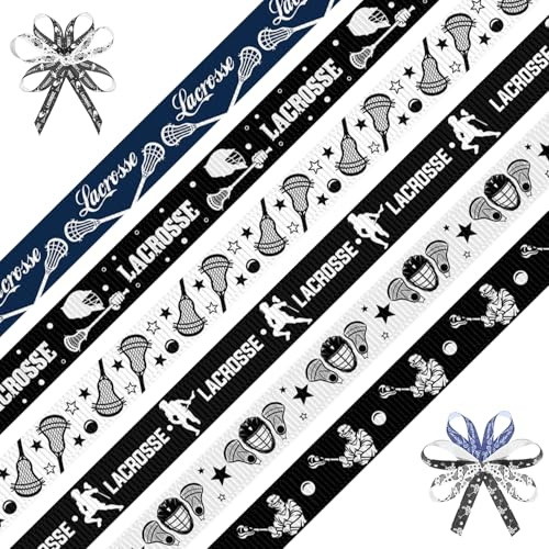 6 Pieces Sports Lacrosse Ribbons for Crafting 3/8 x 30 Yards Wide Grosgrain Ribbons for Gift Wrapping Lacrosse Ribbon for Sewing DIY Crafts Sports Team Party Decor