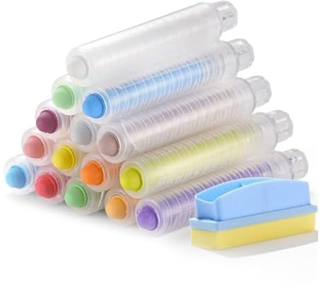 15 tizas para acera sin polvo con soporte, borrador de pizarra blanca para pintar en pizarras, pizarras de colores