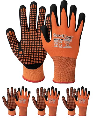 RUVIGRAB - Gant de travail en nitrile FOAM points en PVC orange pour jardinage, chantier, agriculture, prise en main et confort, orange/noir