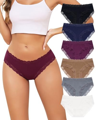 SECRET AROMA Ropa Interior de algodón para Mujer, Bikini de Encaje Suave, Bragas Hipster de Tiro bajo, Bragas Transpirables, Paquete de 6