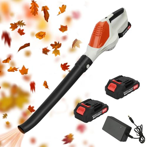 Soffiatore a batteria 24 V con 2 batterie e caricabatterie, soffiatore foglie elettrico leggero per giardino, aspirafoglie a batteria per pulizia foglie, polvere e neve